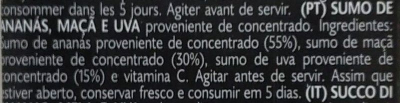 Foto da lista de ingredientes
