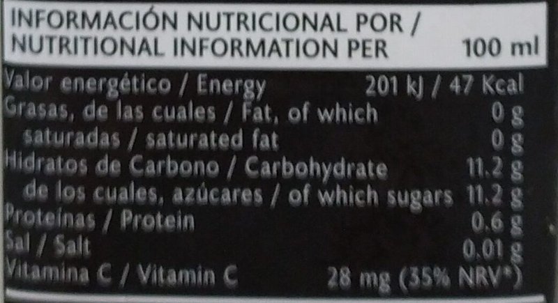 Foto da tabela nutricional