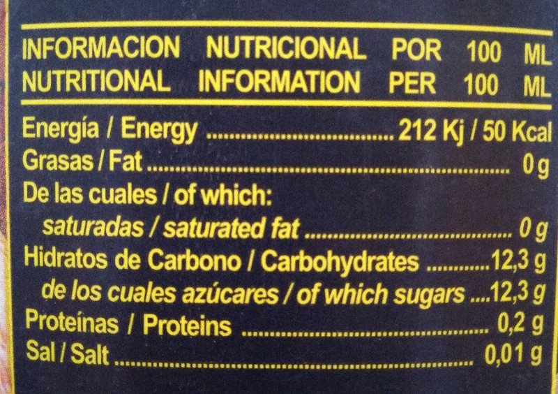 Foto da tabela nutricional