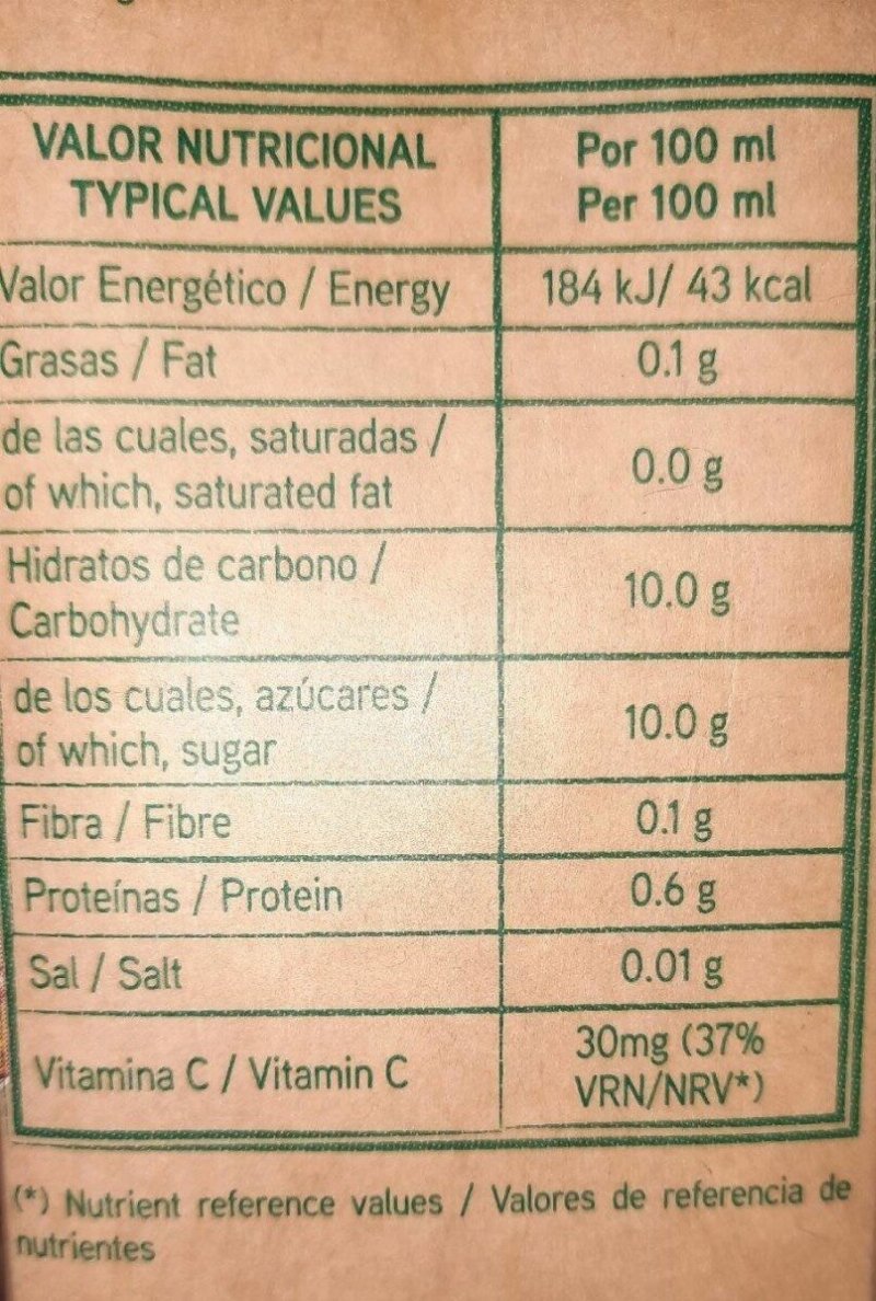 Foto da tabela nutricional