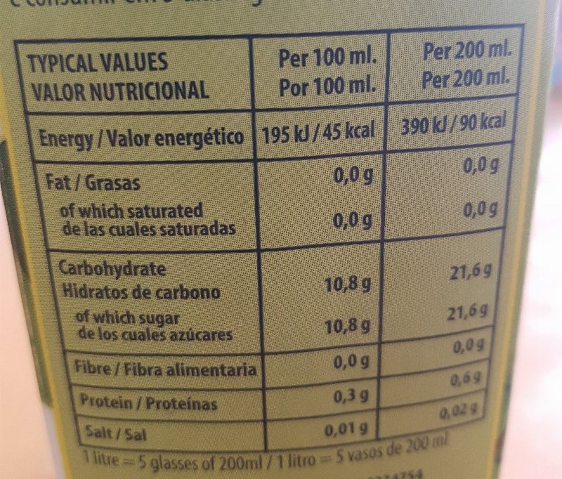 Foto da tabela nutricional