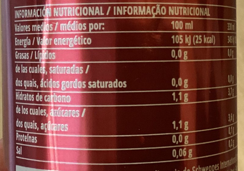 Foto da tabela nutricional
