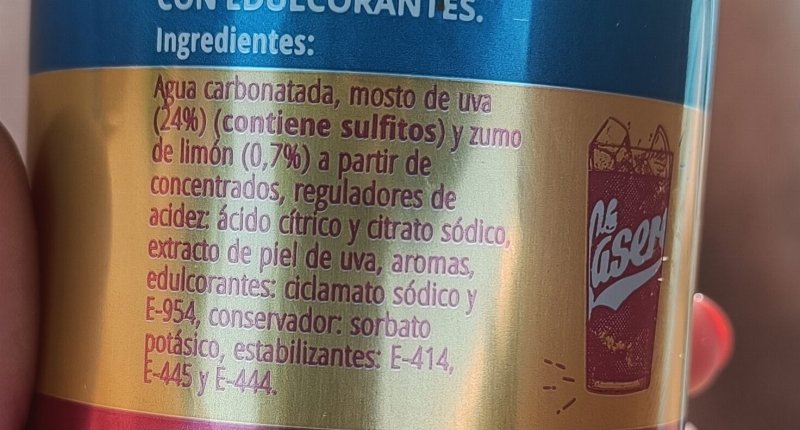 Foto da lista de ingredientes