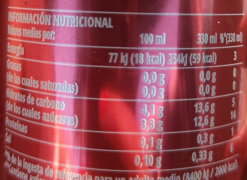 Foto da tabela nutricional