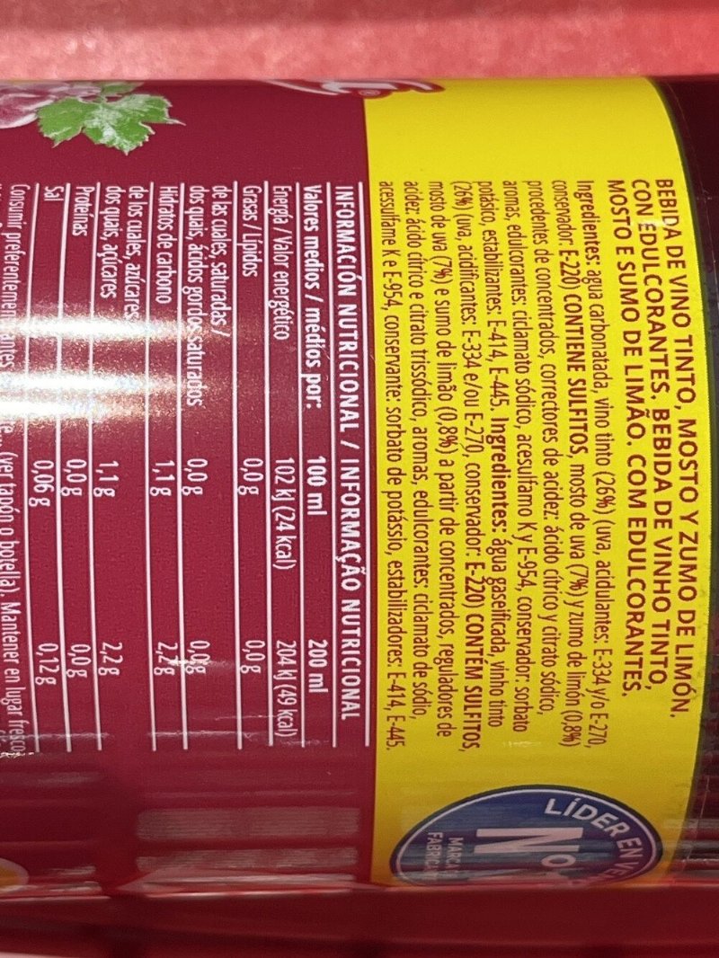 Foto da lista de ingredientes