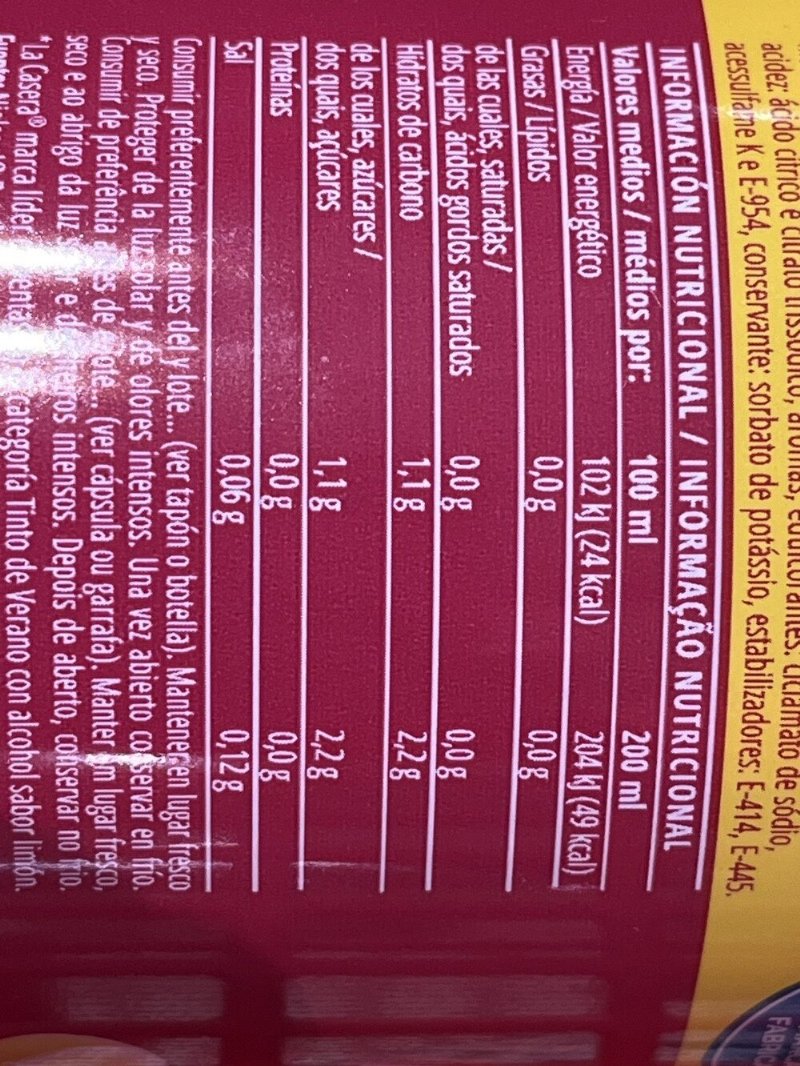 Foto da tabela nutricional