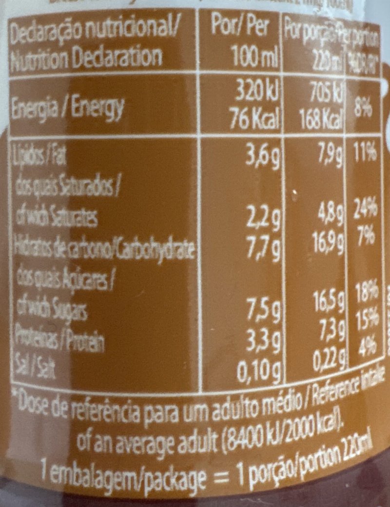 Foto da tabela nutricional