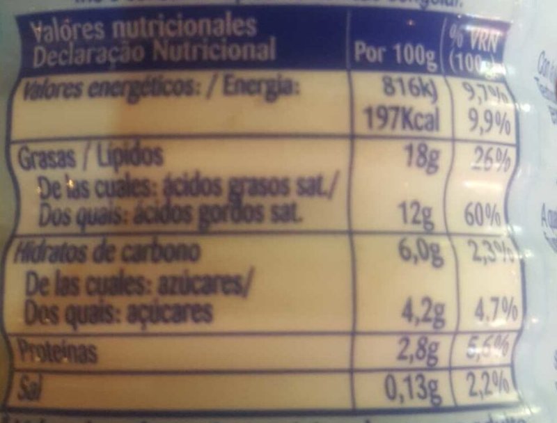 Foto da tabela nutricional