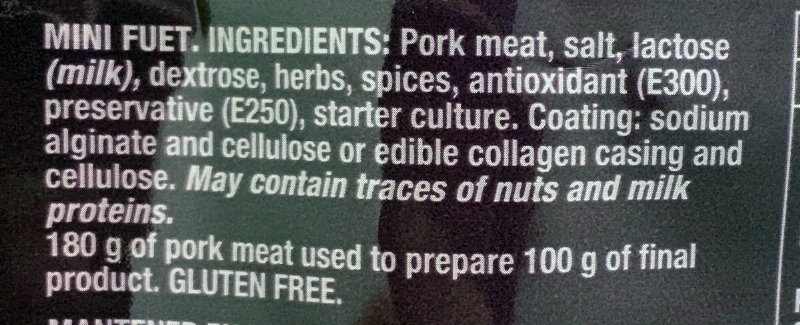 Foto da lista de ingredientes