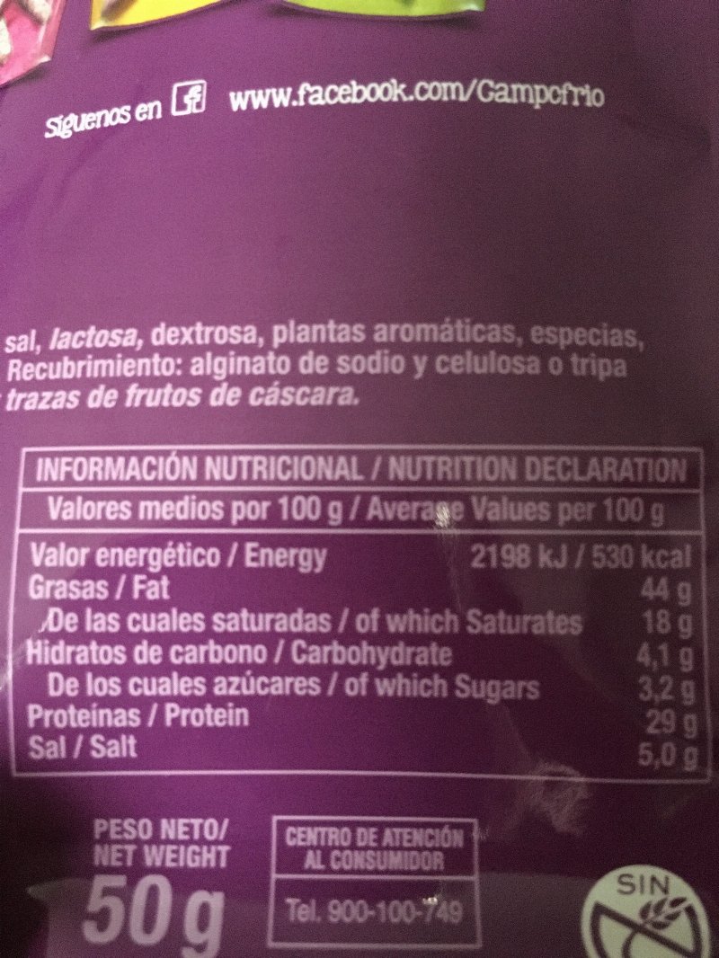 Foto da tabela nutricional