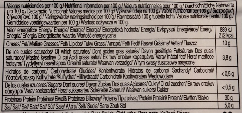 Foto da tabela nutricional