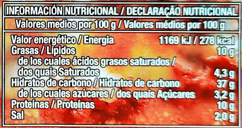 Foto da tabela nutricional