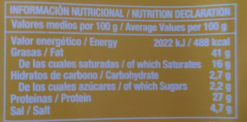 Foto da tabela nutricional
