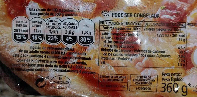 Foto da lista de ingredientes