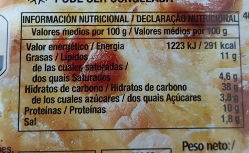 Foto da tabela nutricional