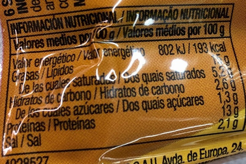 Foto da tabela nutricional