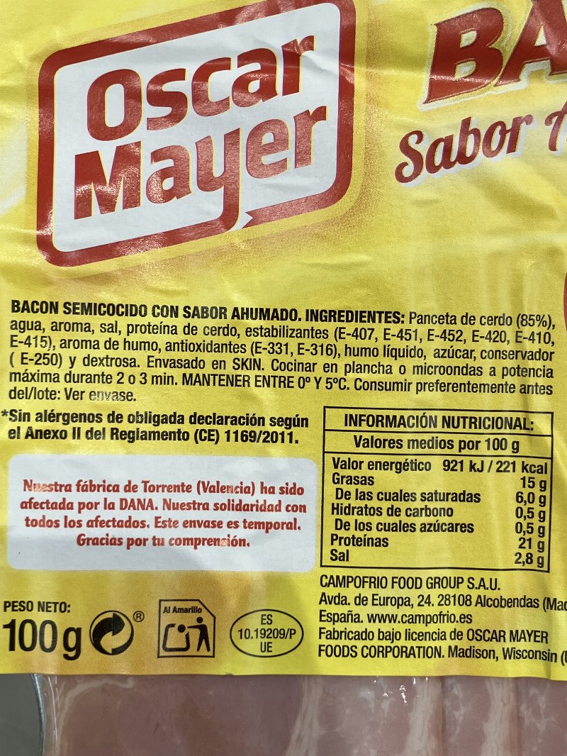 Foto da lista de ingredientes