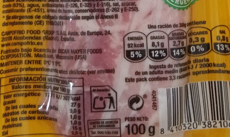 Foto da tabela nutricional