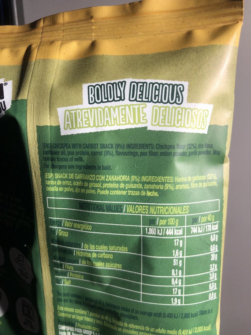 Foto da lista de ingredientes