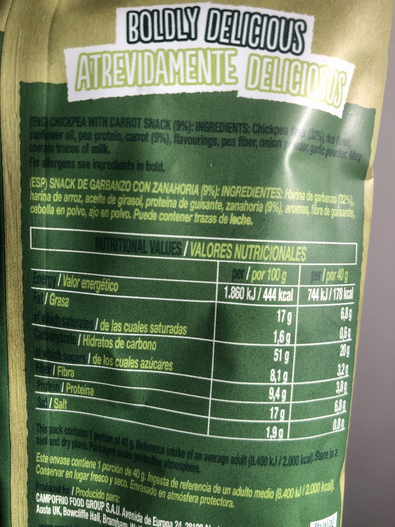 Foto da tabela nutricional
