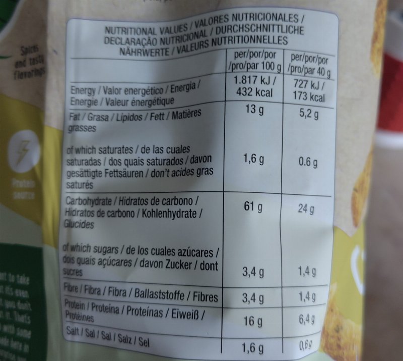 Foto da tabela nutricional