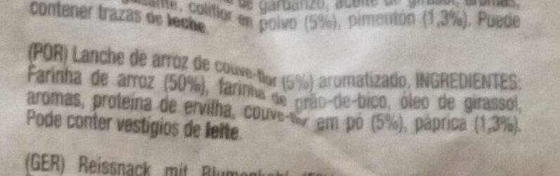 Foto da lista de ingredientes
