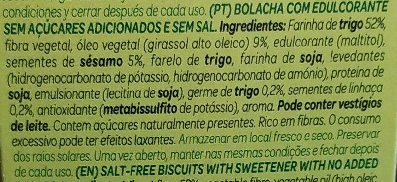 Foto da lista de ingredientes