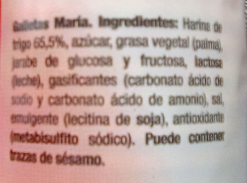 Foto da lista de ingredientes