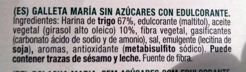 Foto da lista de ingredientes