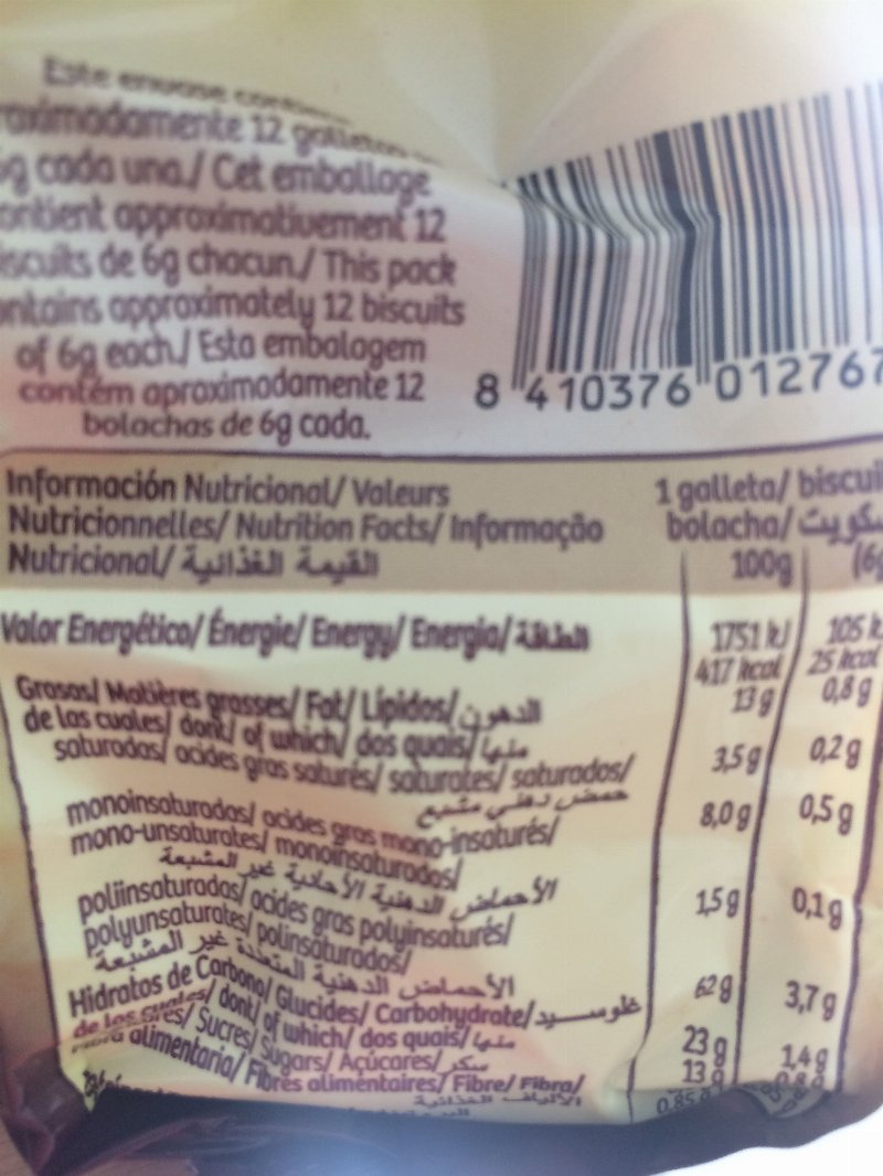 Foto da tabela nutricional