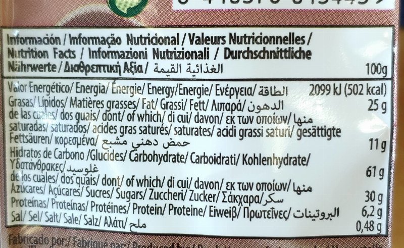 Foto da tabela nutricional