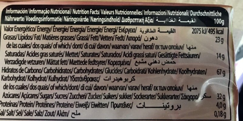 Foto da tabela nutricional