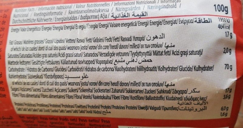 Foto da tabela nutricional