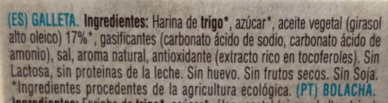 Foto da lista de ingredientes