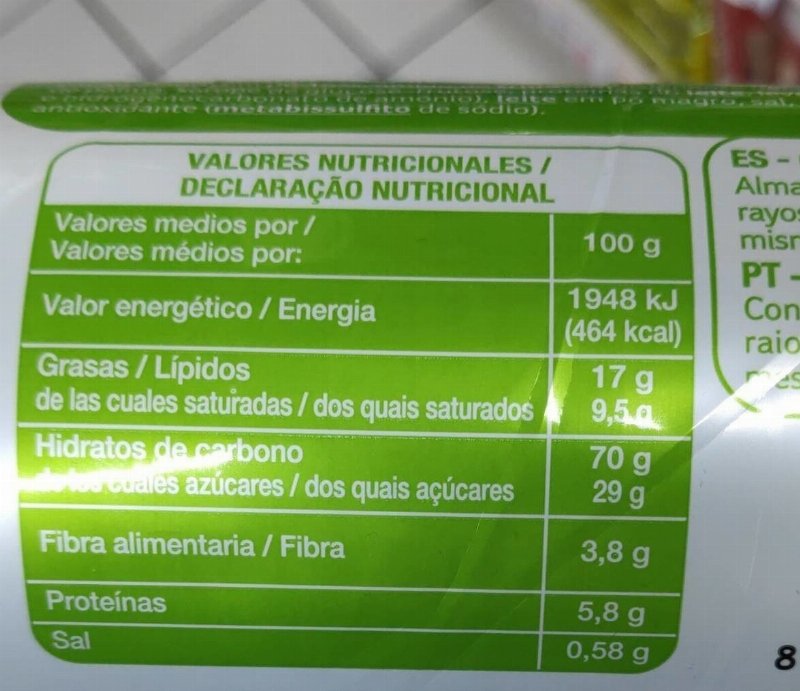 Foto da tabela nutricional