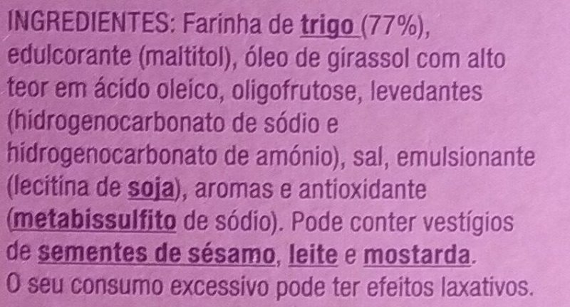Foto da lista de ingredientes