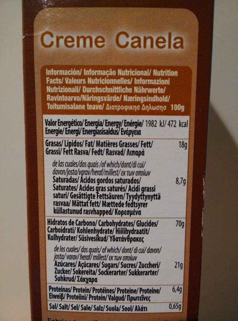 Foto da tabela nutricional