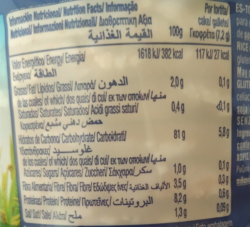 Foto da tabela nutricional