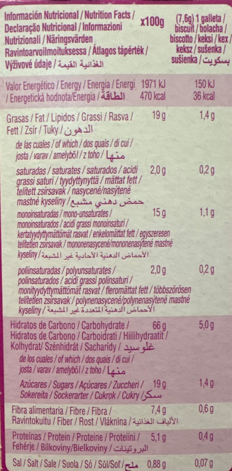 Foto da tabela nutricional