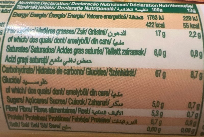 Foto da tabela nutricional
