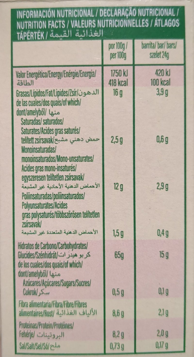 Foto da tabela nutricional