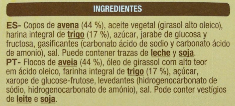 Foto da lista de ingredientes