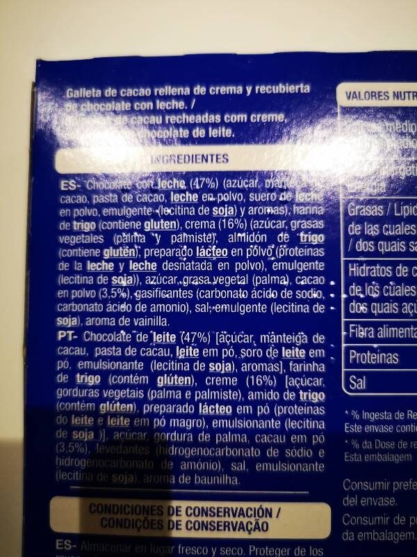 Foto da lista de ingredientes