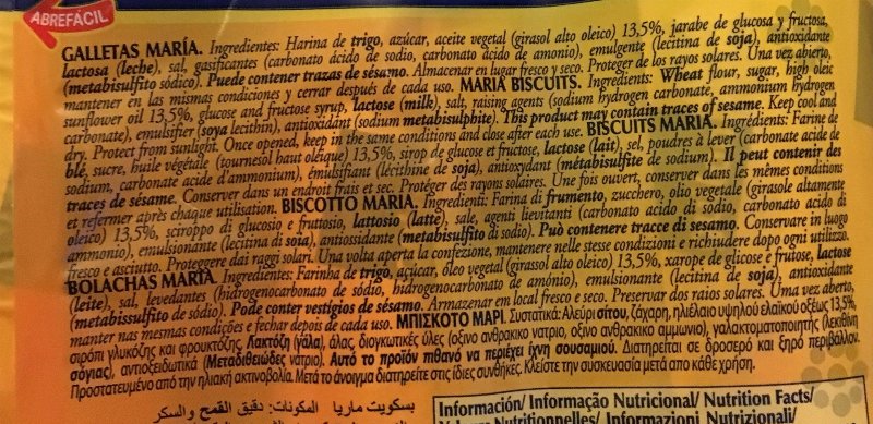 Foto da lista de ingredientes