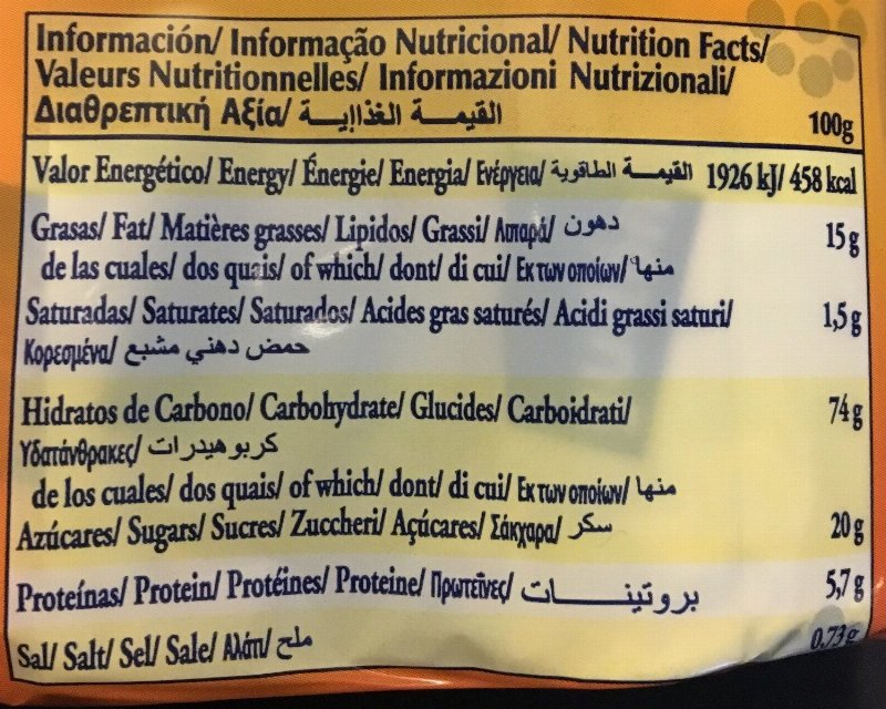 Foto da tabela nutricional