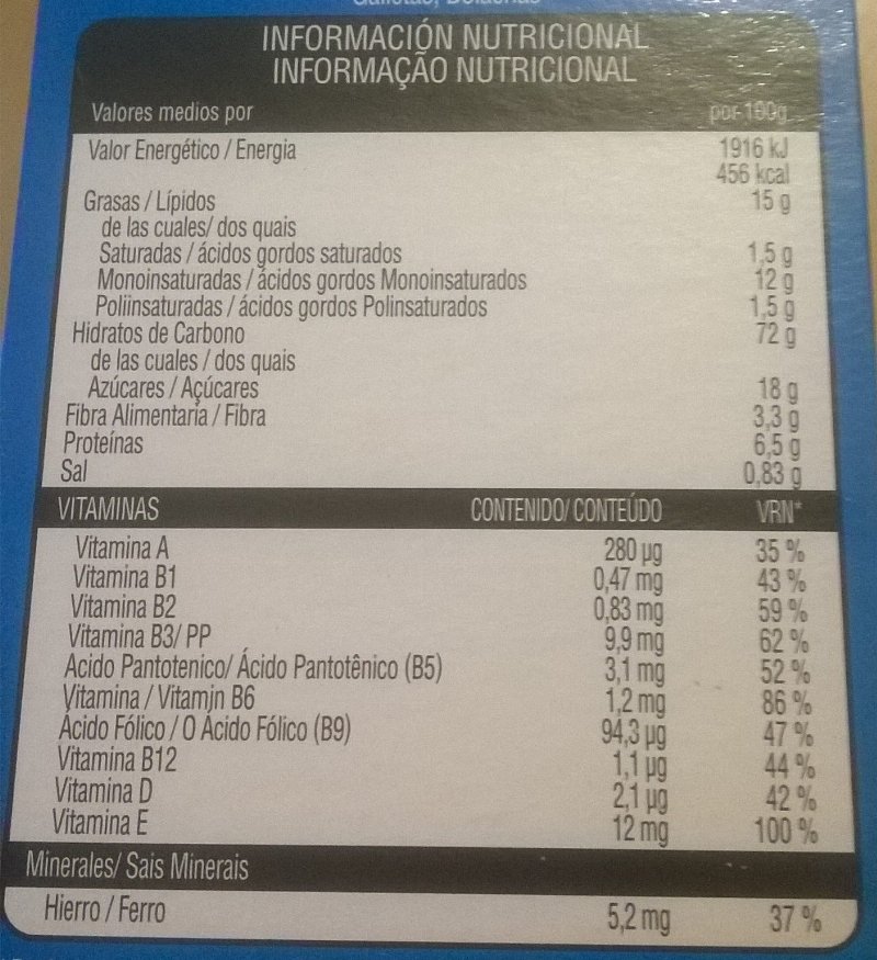 Foto da tabela nutricional