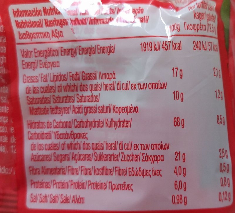 Foto da tabela nutricional