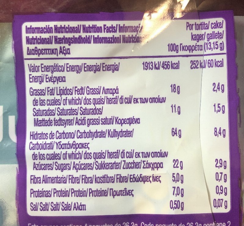 Foto da tabela nutricional