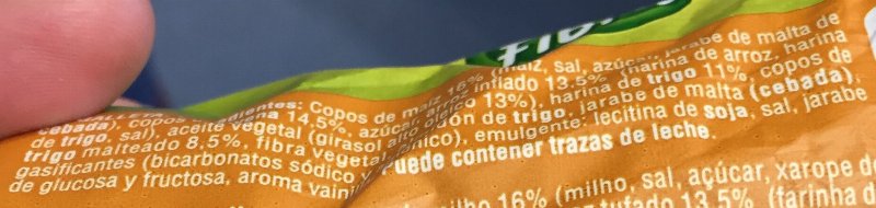 Foto da lista de ingredientes