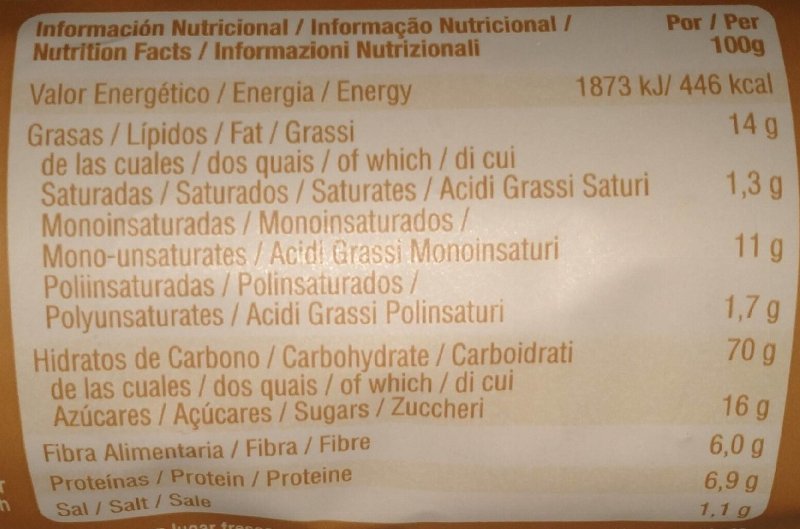 Foto da tabela nutricional